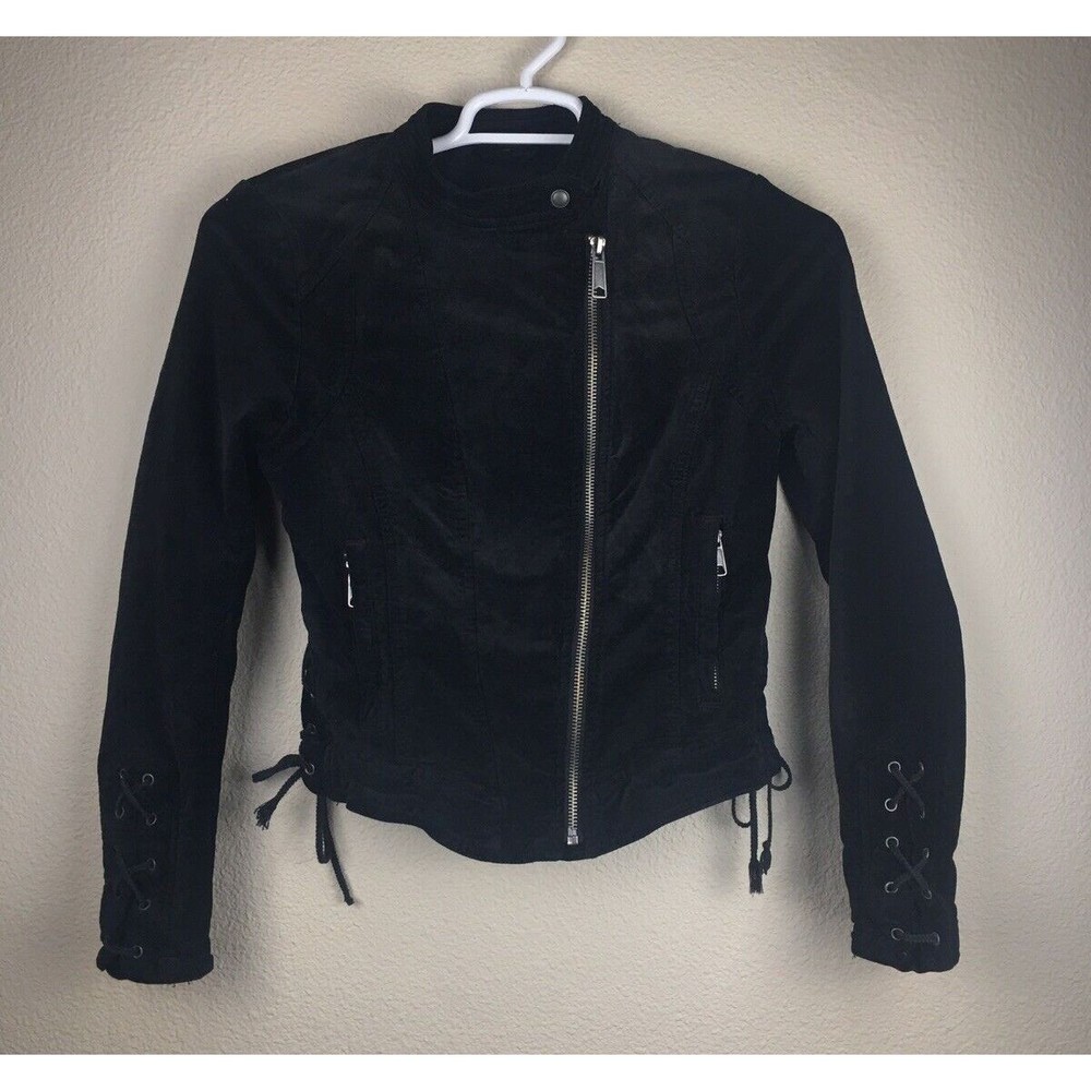 Free People Womens Black Long Sleeve Velvet Jacket with Side Tie String